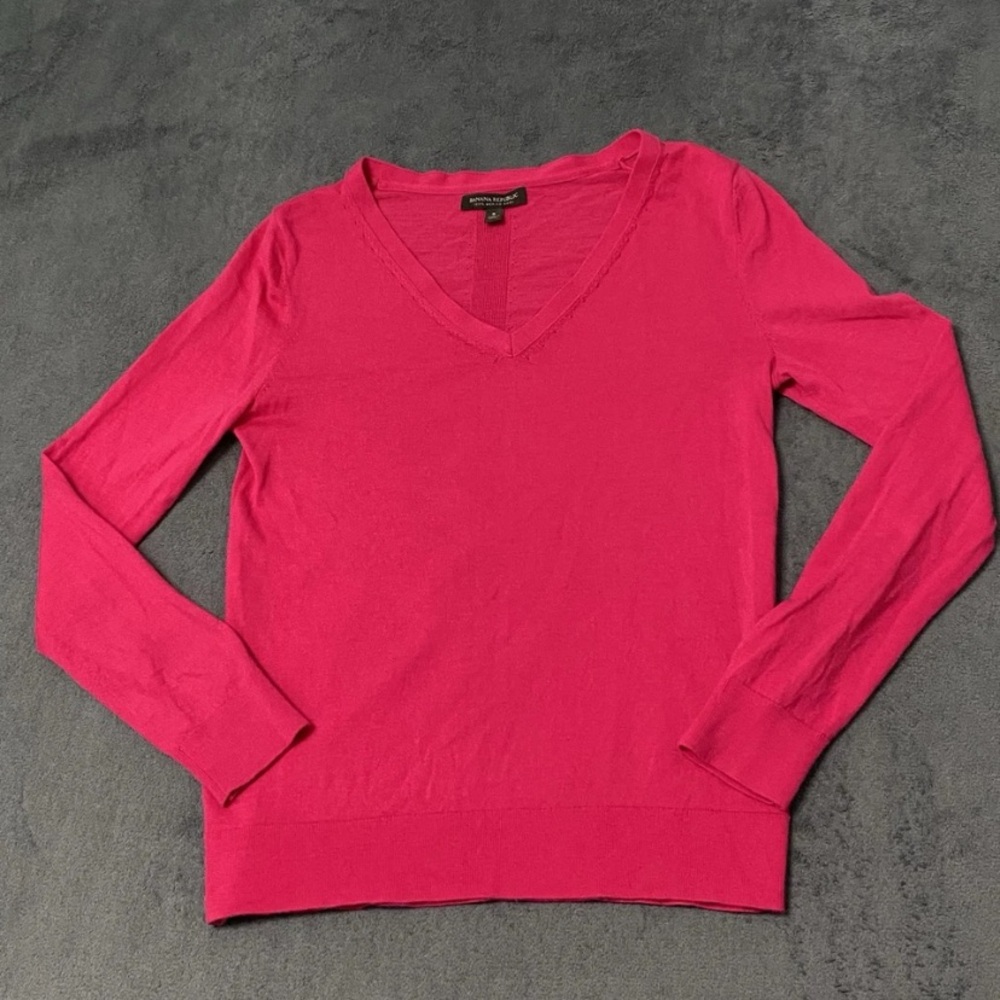 Banana Republic Sweater Womens S Pink Pullover Long Sleeve Merino Wool V-Neck